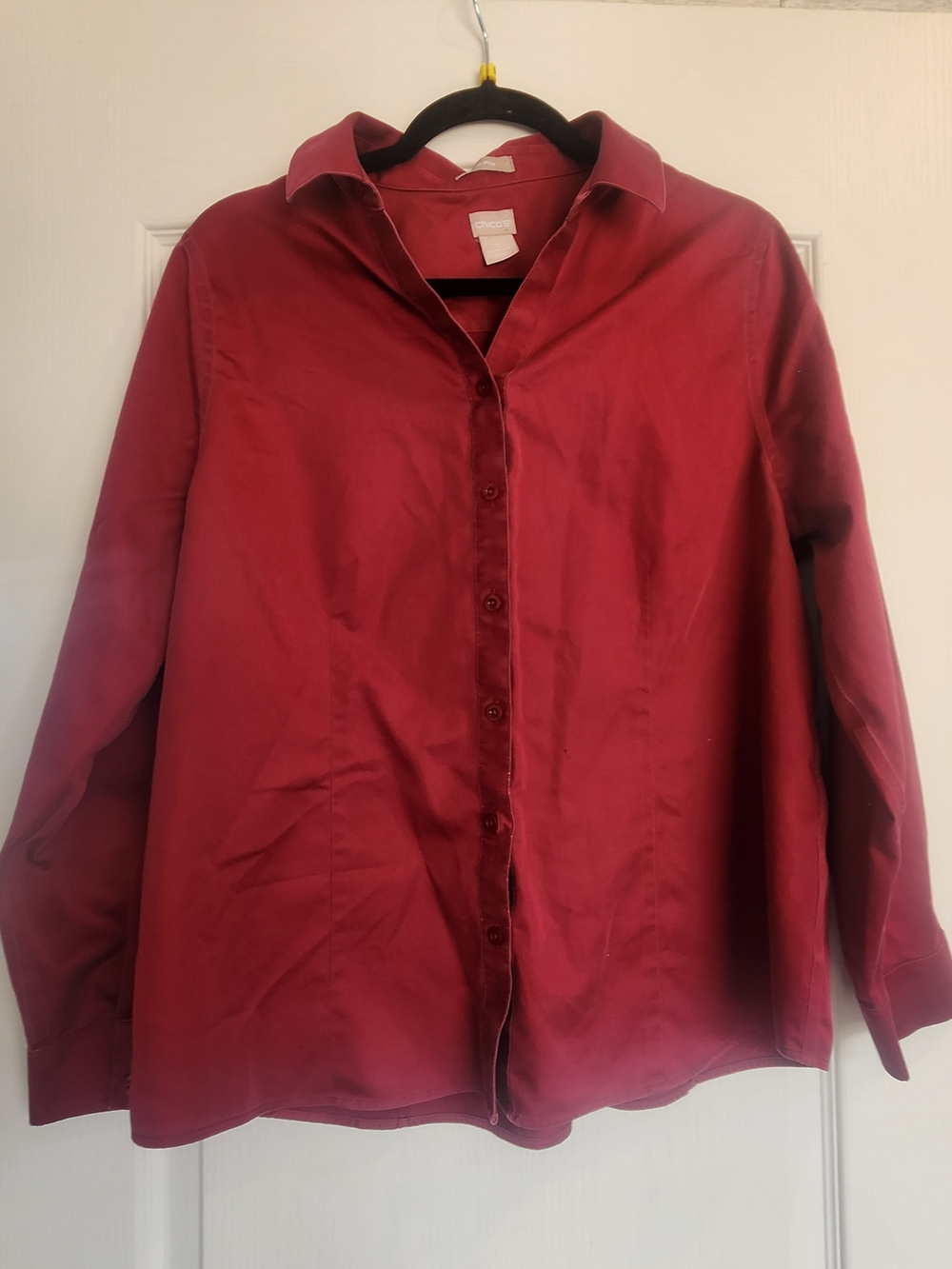 Chico's Women's Button-Up Blouse in Burgundy Red 2 (L) Euc
